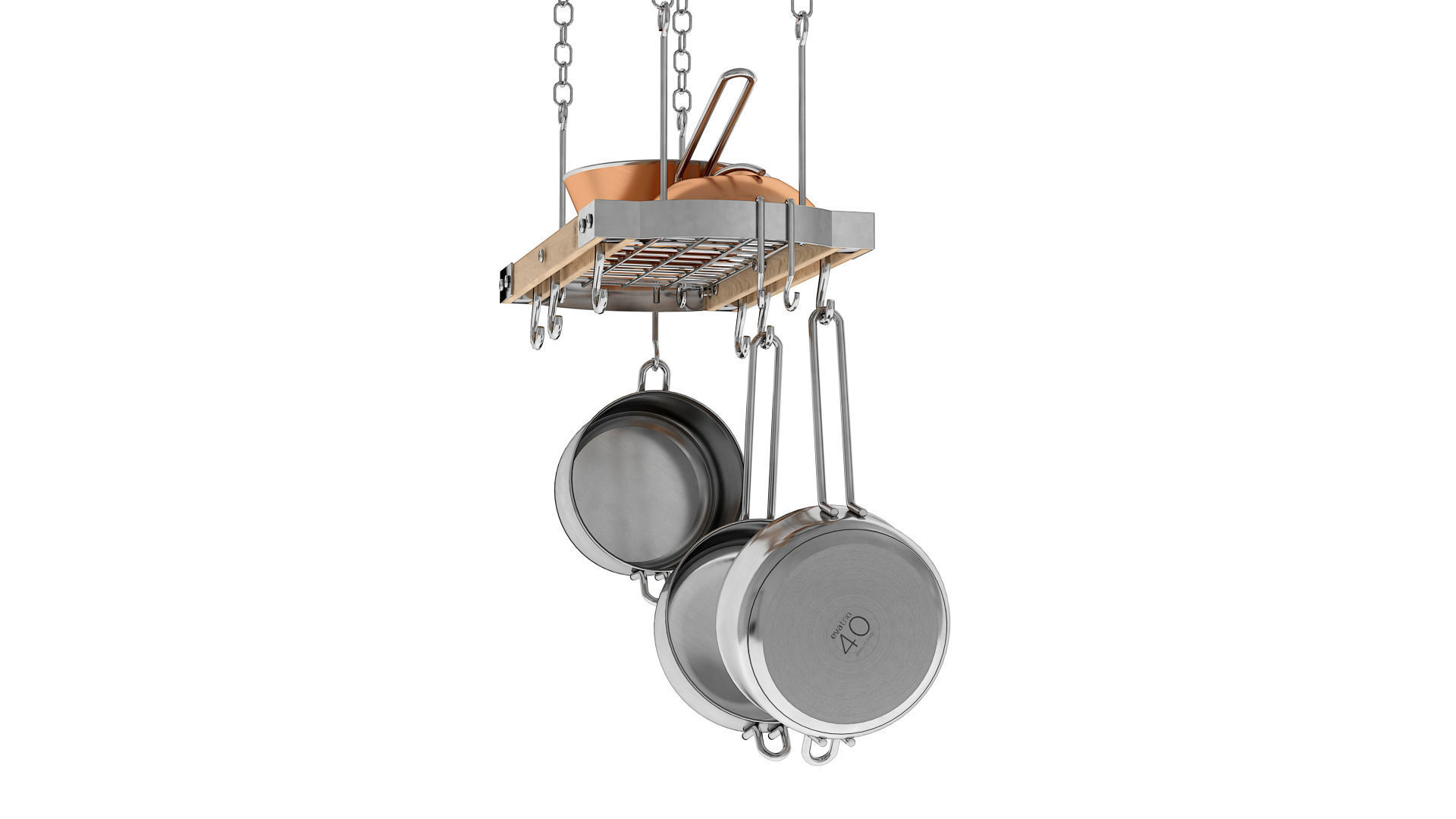 Ceiling Pot Rack - Hanging Shelf Kitchen with Pans 3D model_1