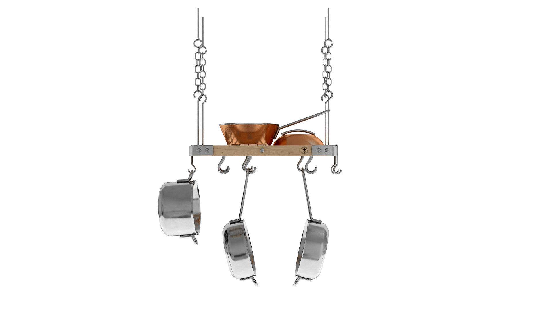 Ceiling Pot Rack - Hanging Shelf Kitchen with Pans 3D model_2