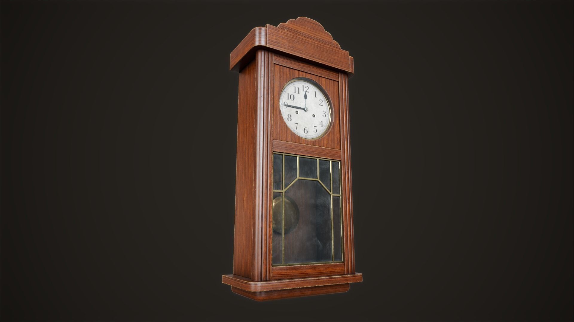 Vintage wall clock with pendulum Low-poly 3D model_1