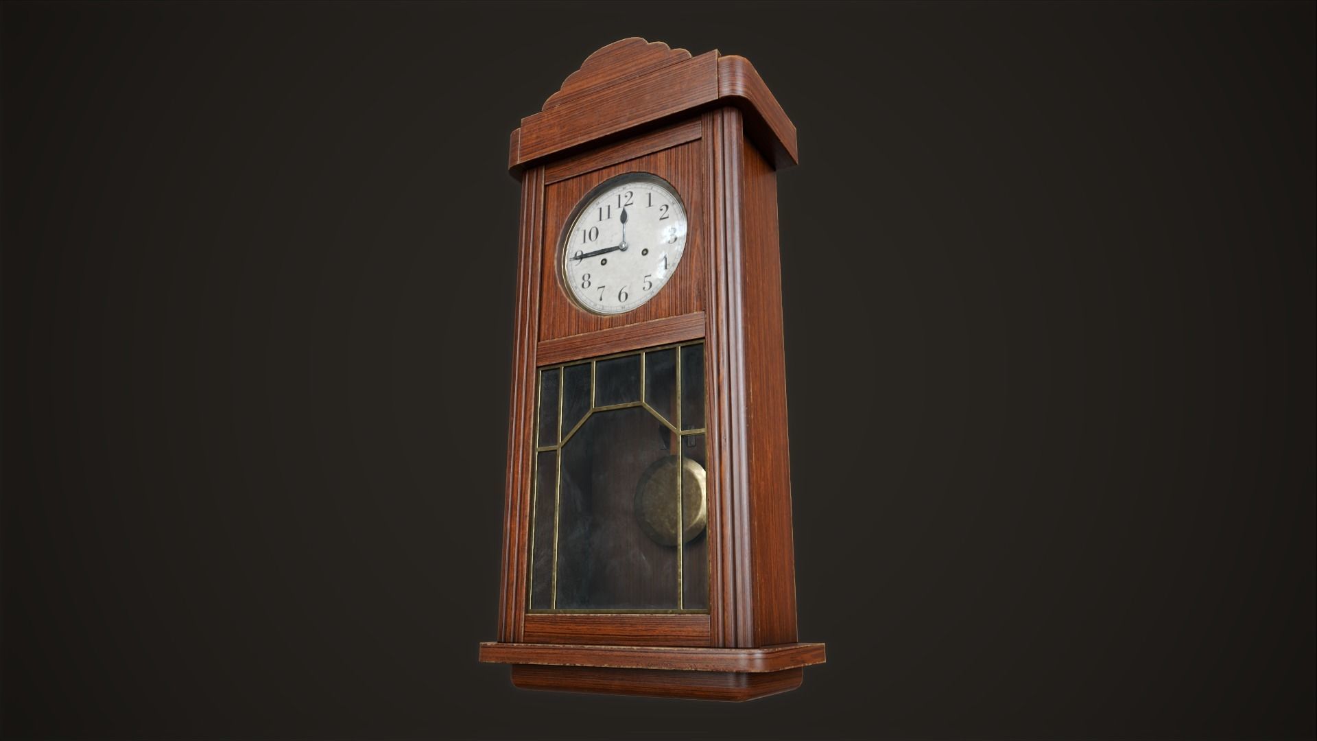 Vintage wall clock with pendulum Low-poly 3D model_7