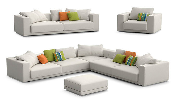 White Fabric Sofa 3D model