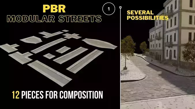 Modular package streets and sidewalks Low-poly 3D model Low-poly 3D model