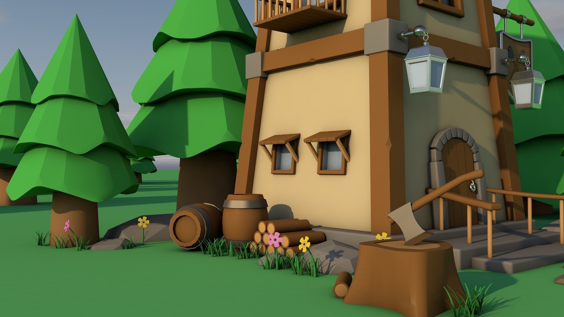 Forest house Low-poly 3D model_3