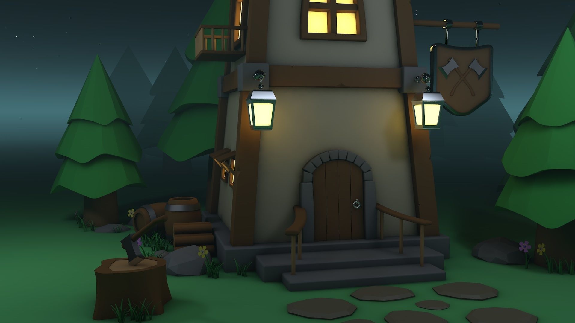 Forest house Low-poly 3D model_4