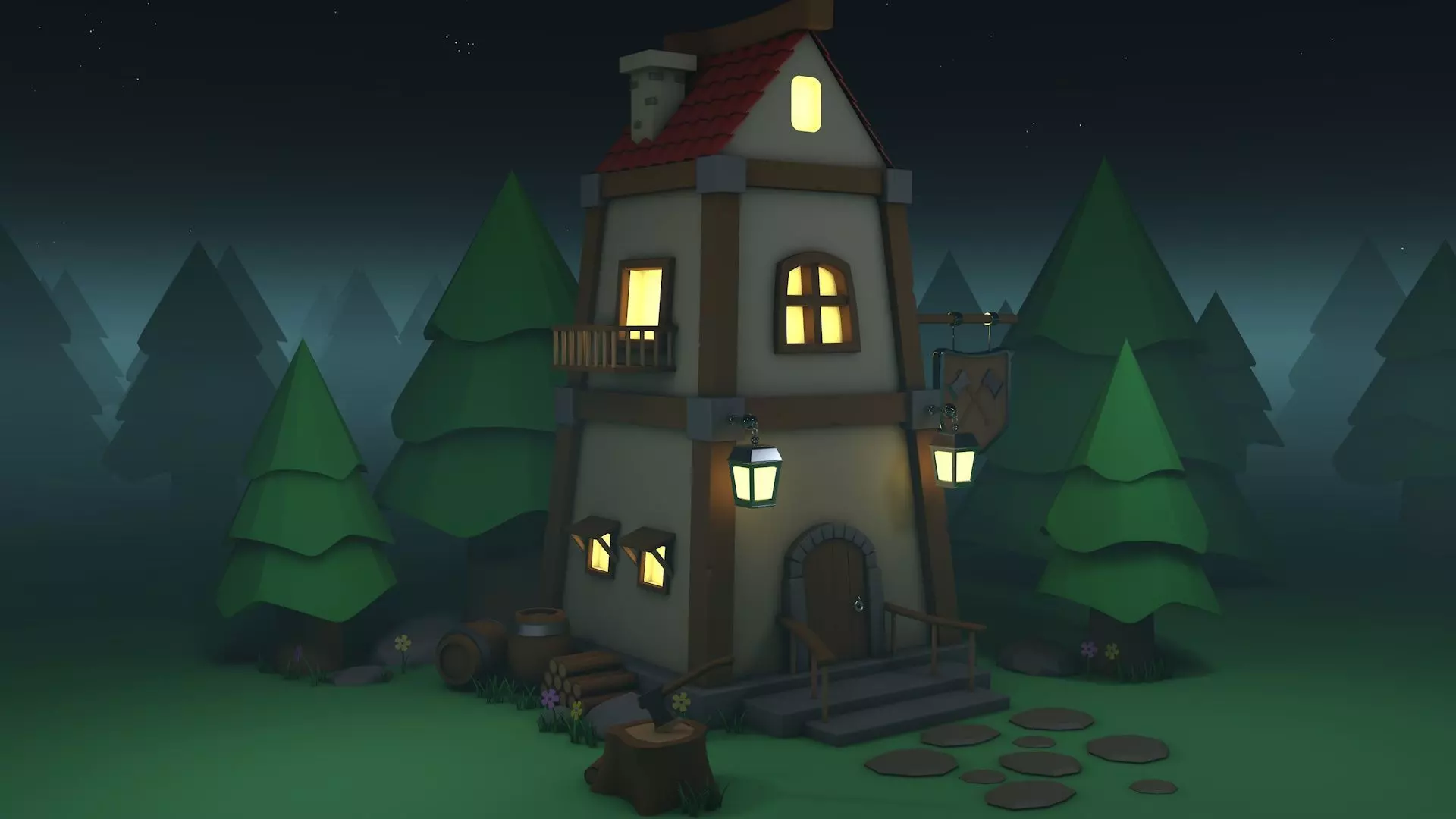 Forest house Low-poly 3D model_0