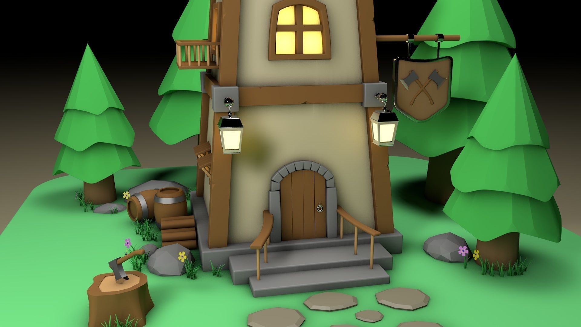 Forest house Low-poly 3D model_8