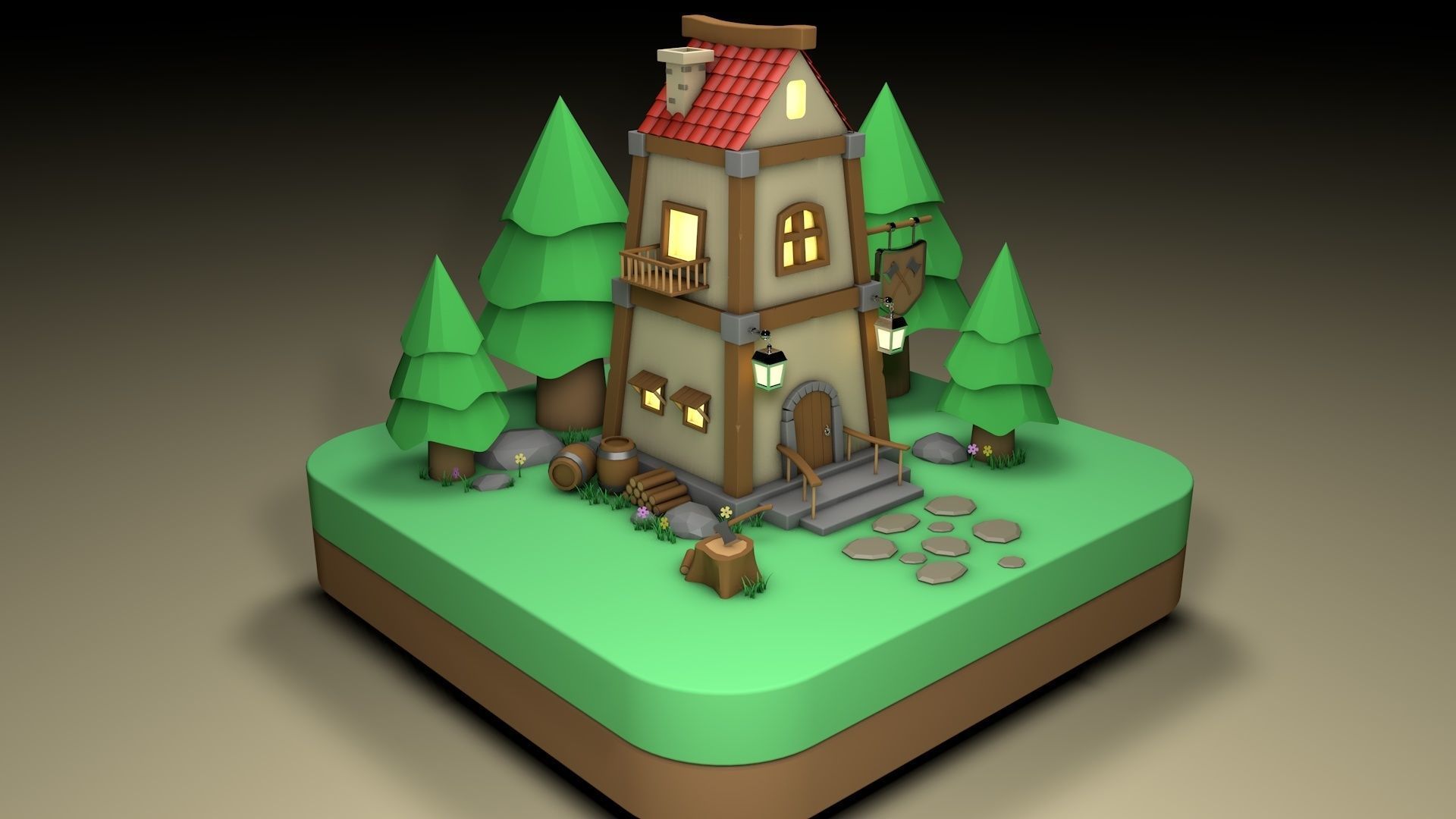 Forest house Low-poly 3D model_6
