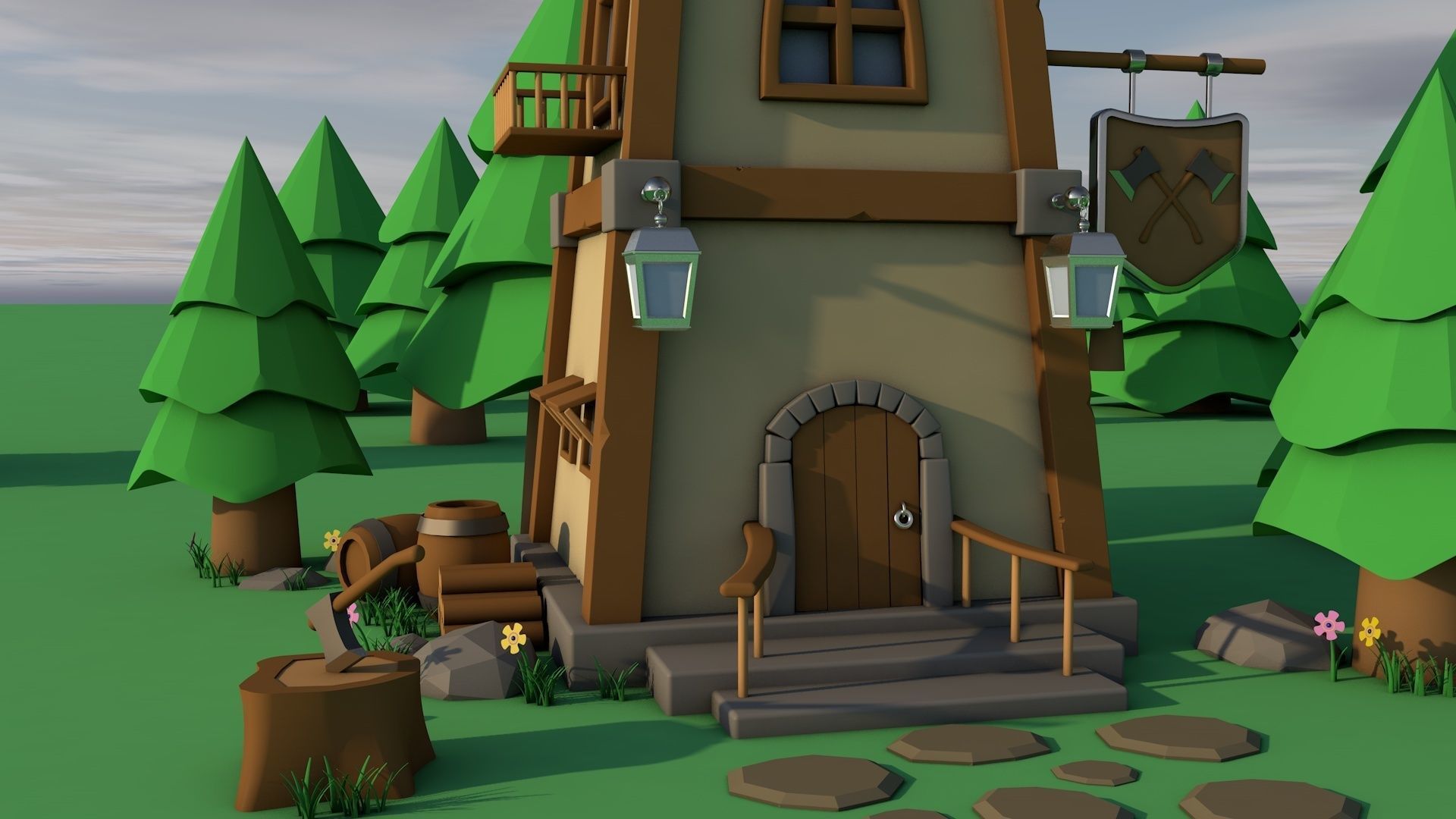 Forest house Low-poly 3D model_5
