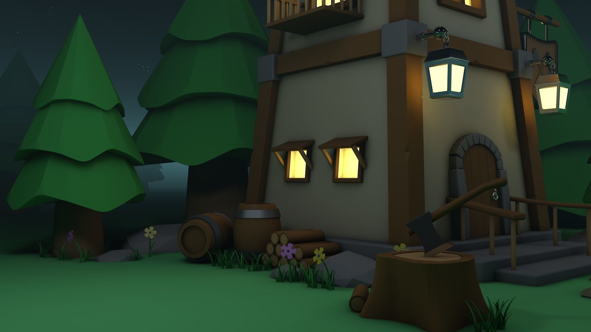 Forest house Low-poly 3D model_2