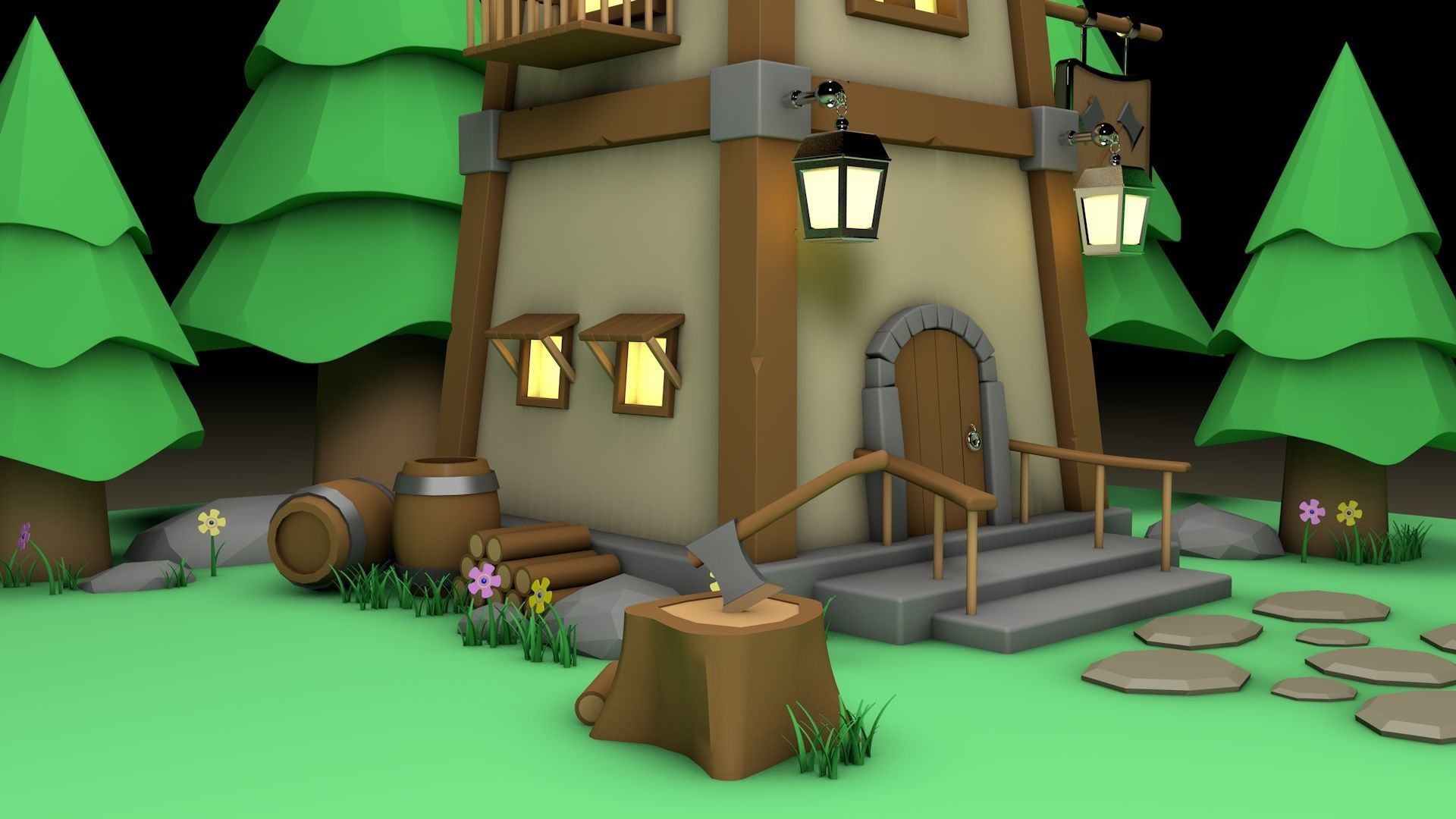 Forest house Low-poly 3D model_7