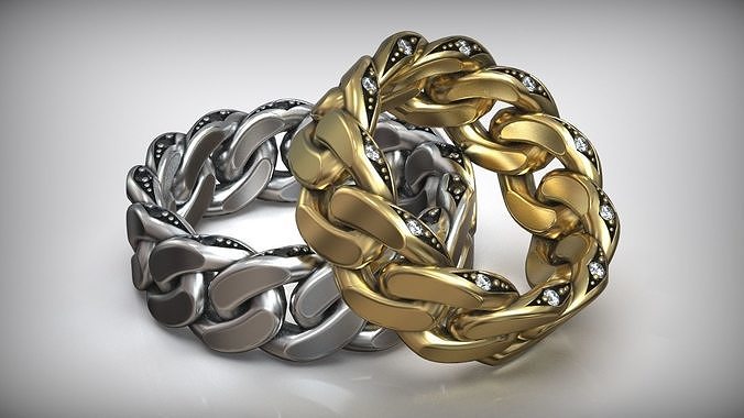 Miami Cuban Chaink Link Diamond Ring 3D print model