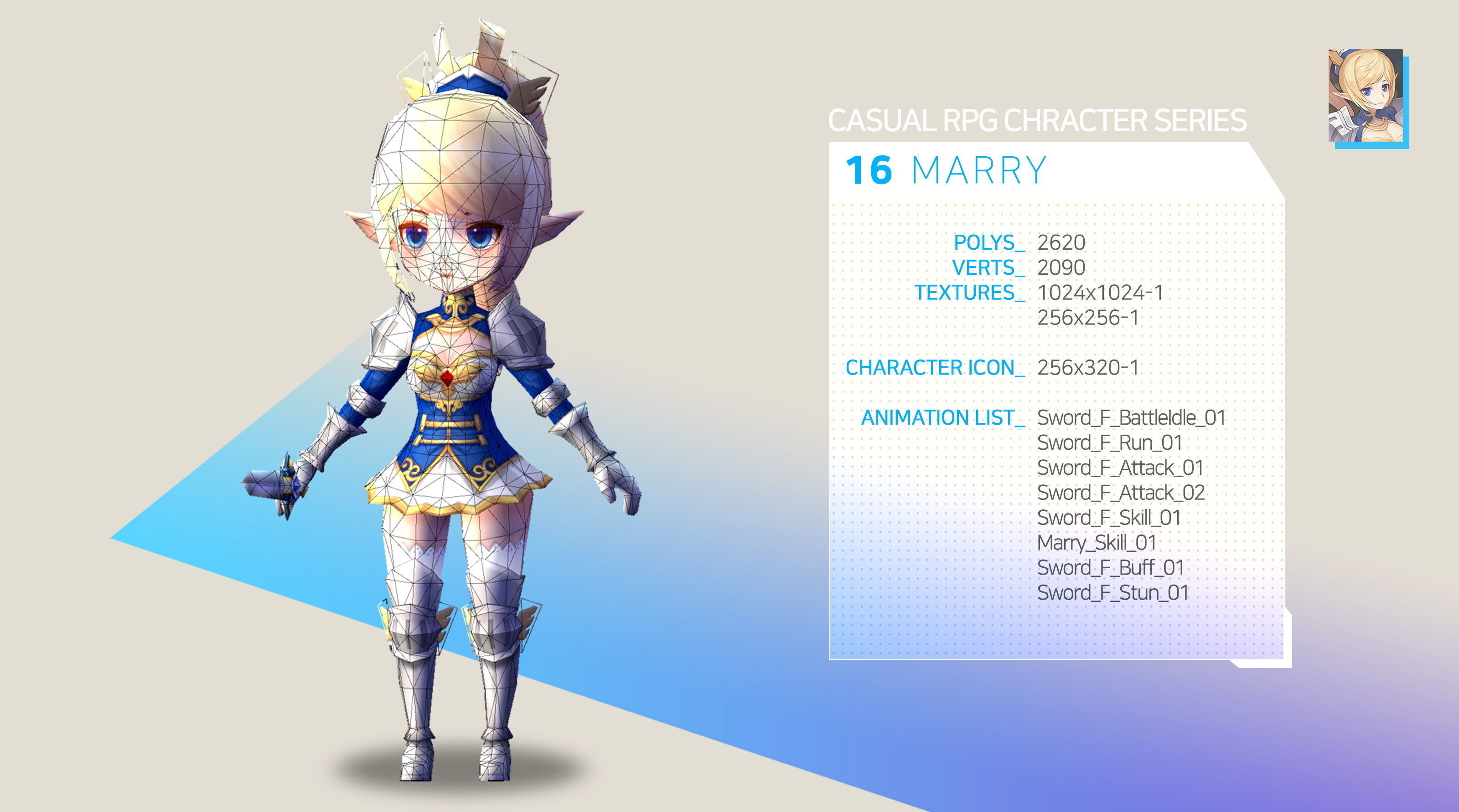 Casual RPG Character - 16 Marry Low-poly 3D model_2