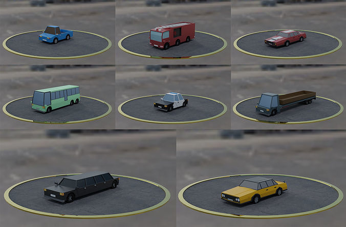 package low poly  20 cars for game Low-poly 3D model