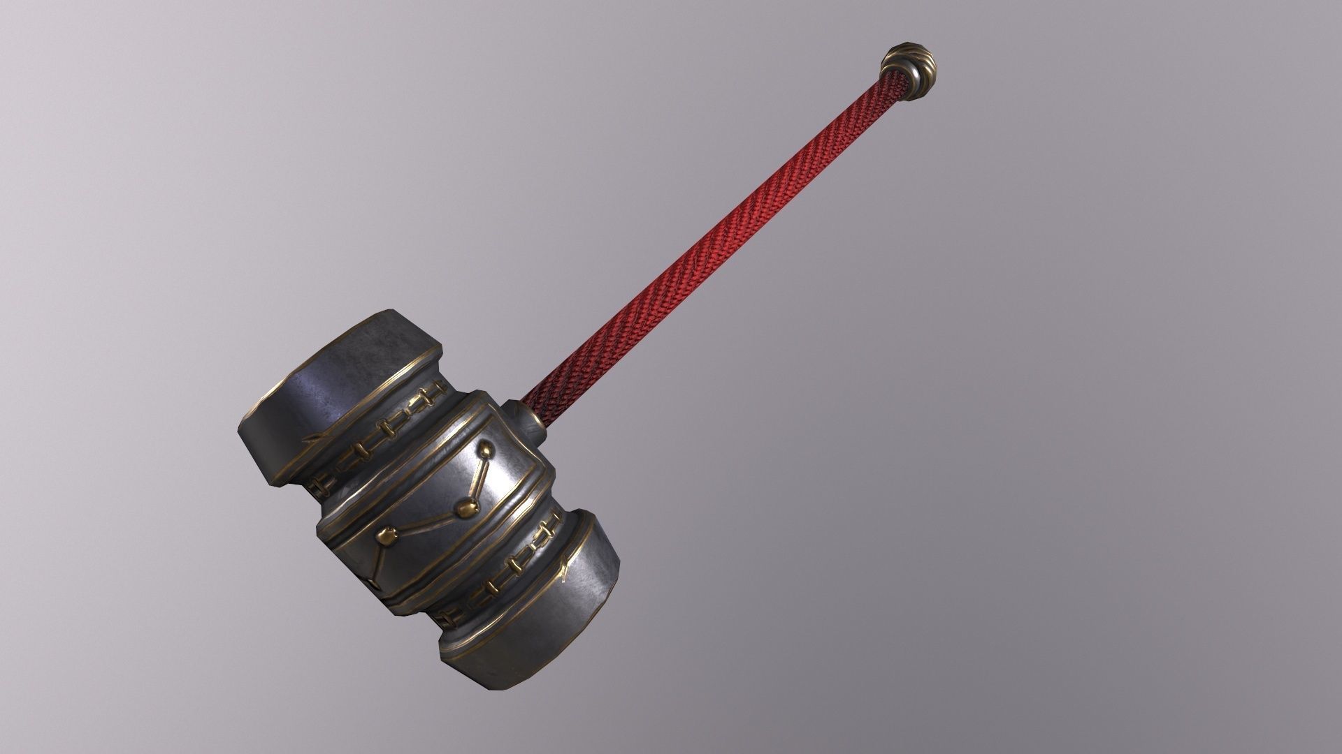 hammer 1 metal with cord Low-poly 3D model_2