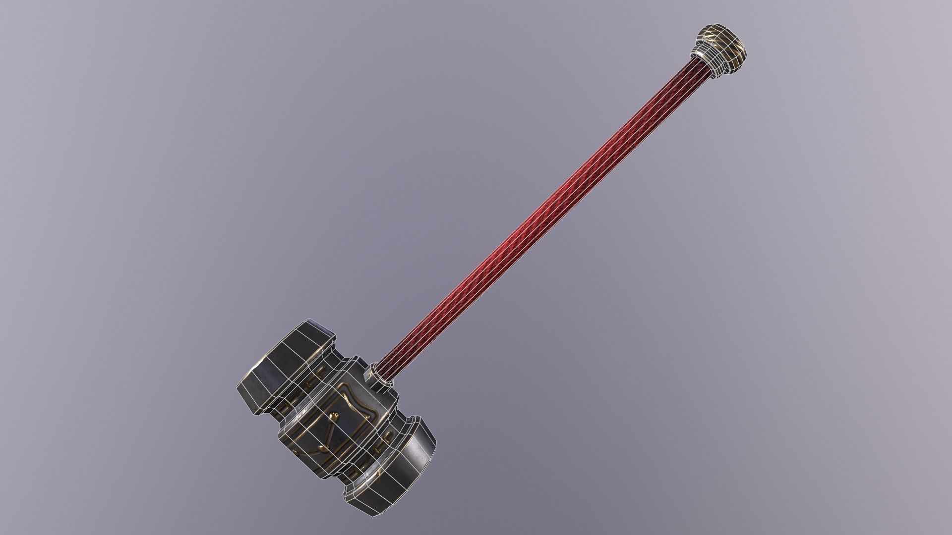 hammer 1 metal with cord Low-poly 3D model_6