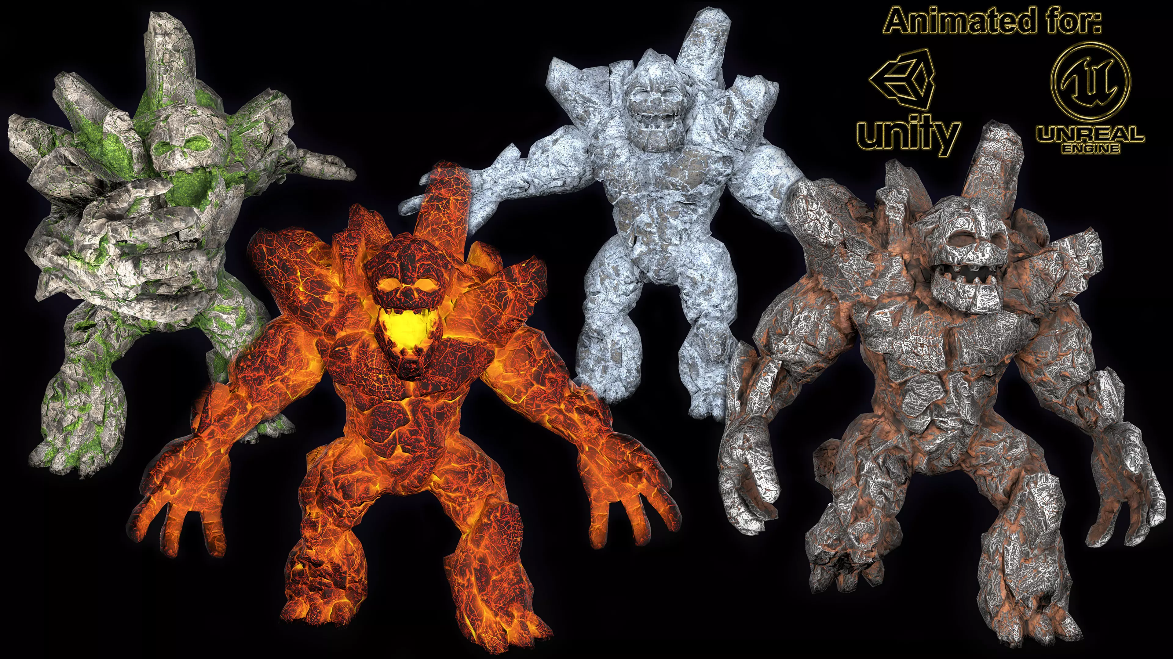 Stone Golem Lava Stone Ice Iron Low-poly 3D model_0