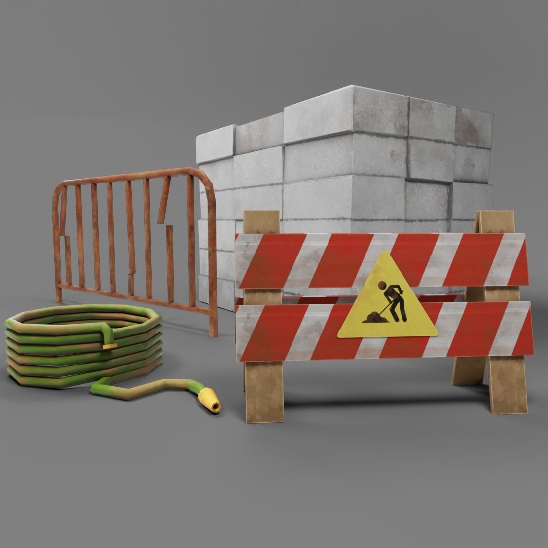 Road Works Low-poly 3D model_1