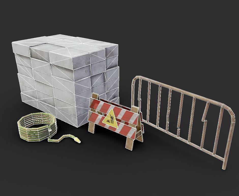 Road Works Low-poly 3D model_13