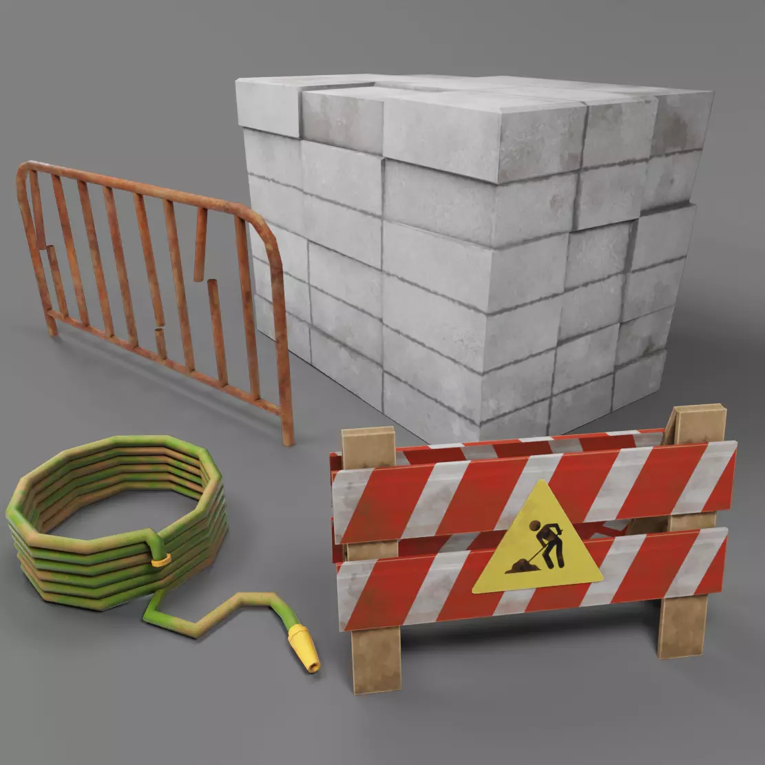 Road Works Low-poly 3D model_0