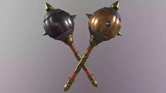 hammer 2 pair of swords Low-poly 3D model