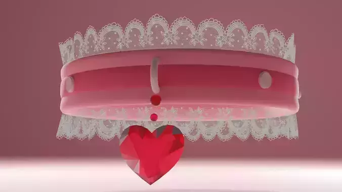 Jeweled Heart and Lace Valentines Day Collar Low-poly 3D model