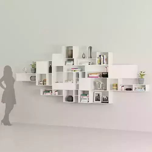 Boxed floating Library shelves 3d model Low-poly 3D model