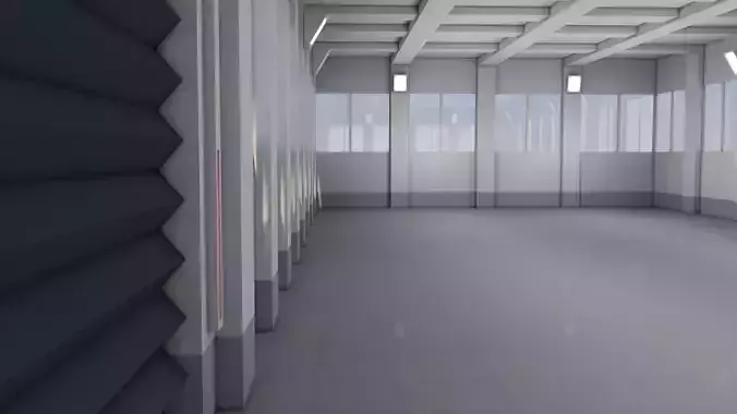 Warehouse storage room with doors and windows