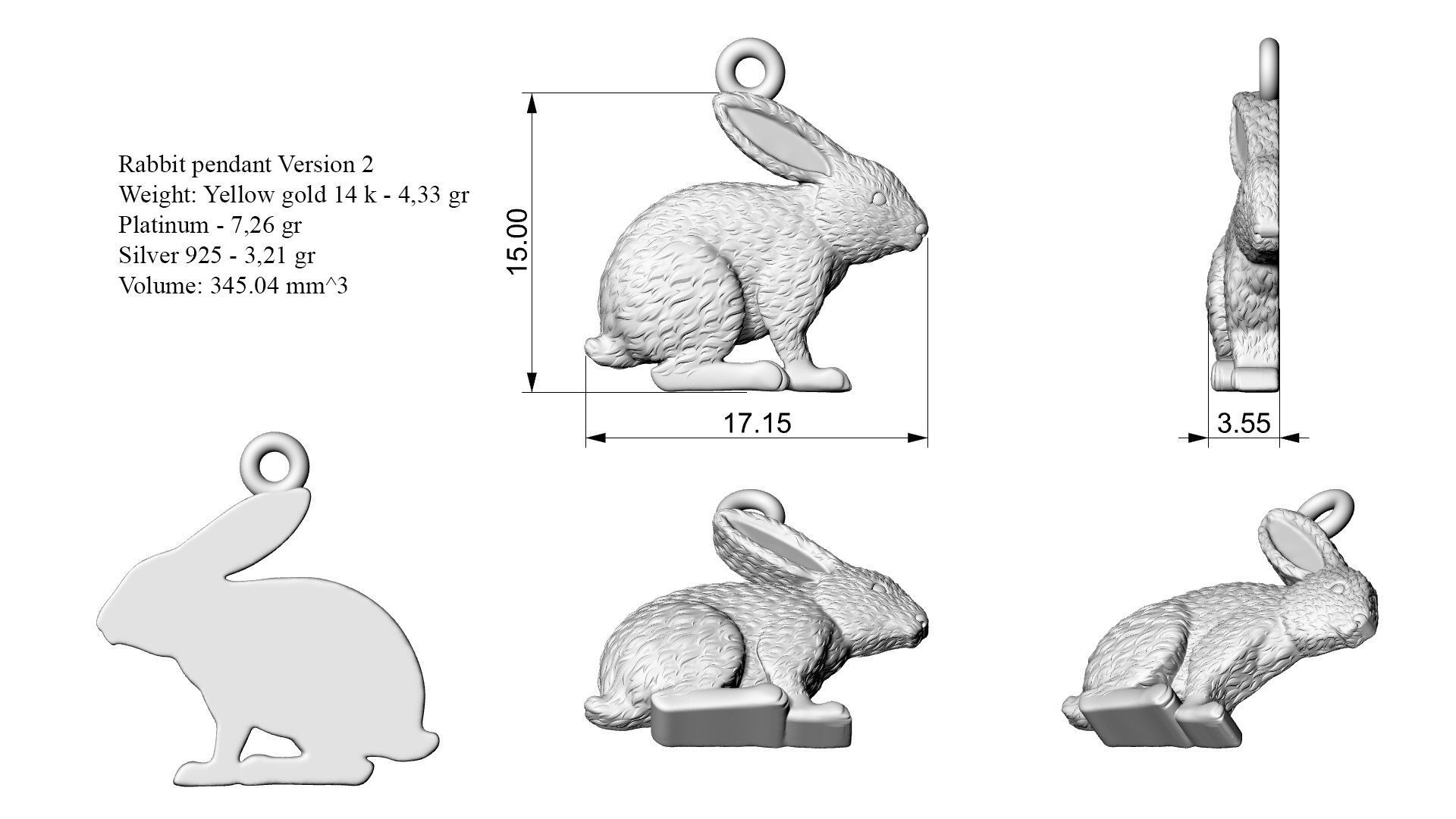 Rabbit pendant Version 2 3D print model_8