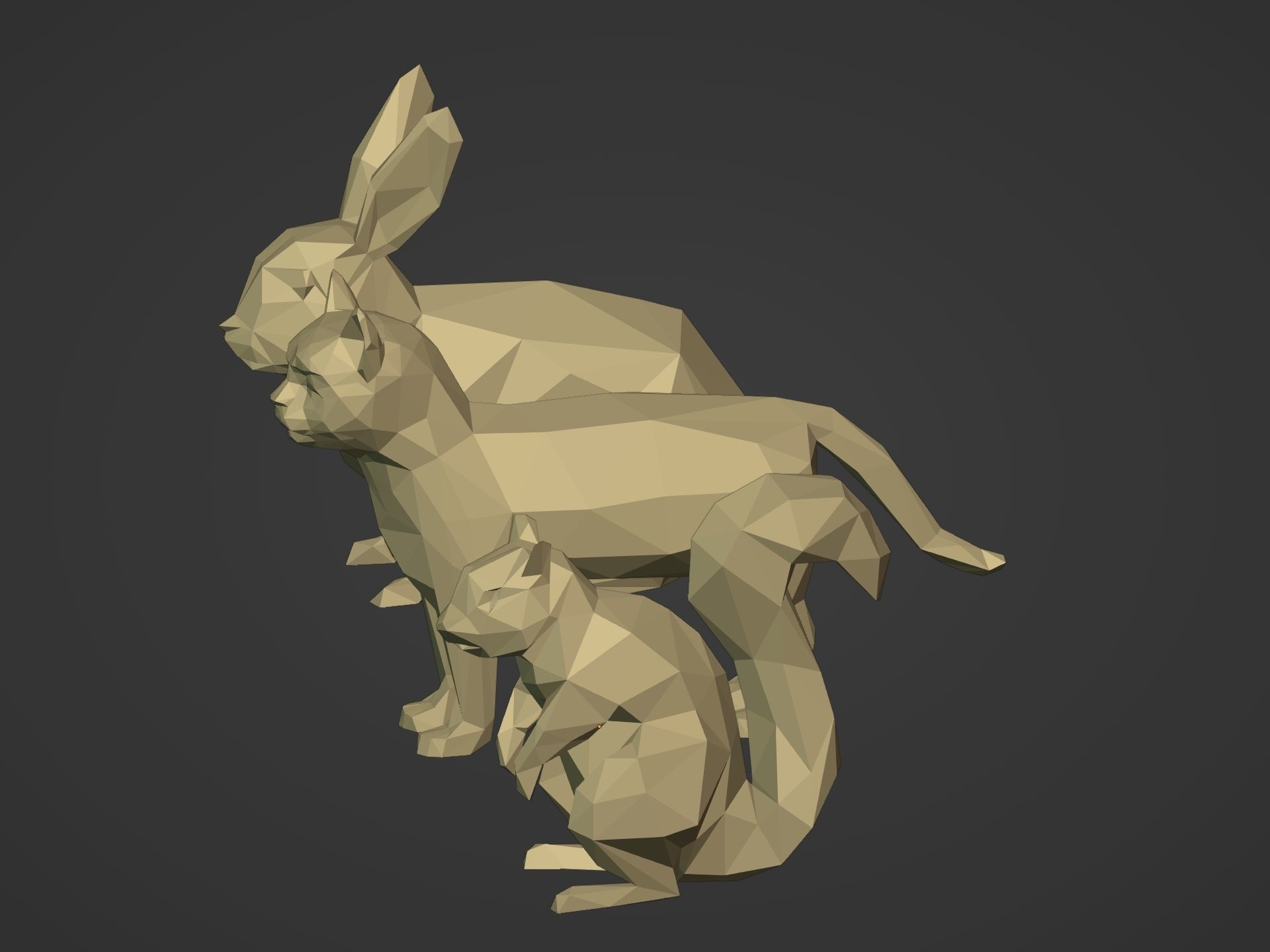 Cartoon LowPoly Cat Squirrel Rabbit Low-poly 3D model_5