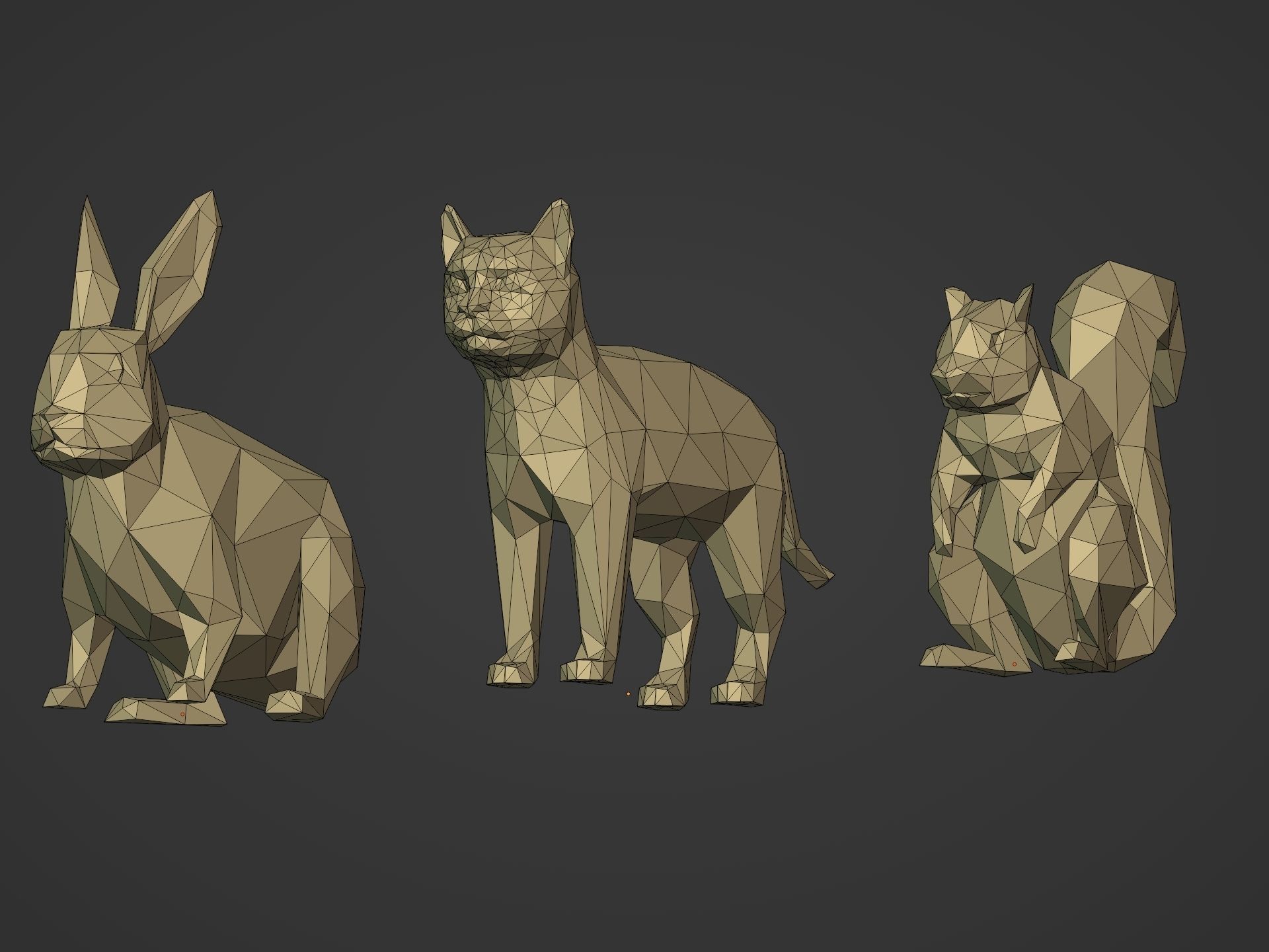 Cartoon LowPoly Cat Squirrel Rabbit Low-poly 3D model_10