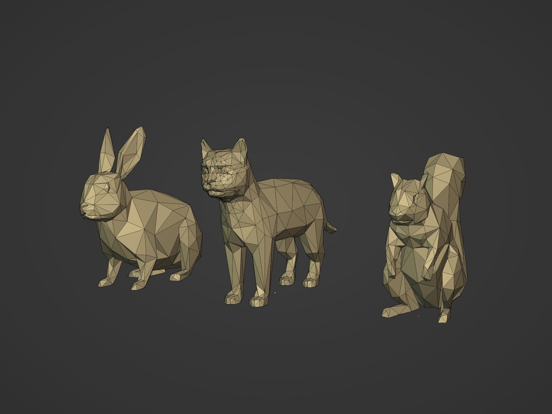 Cartoon LowPoly Cat Squirrel Rabbit Low-poly 3D model_1