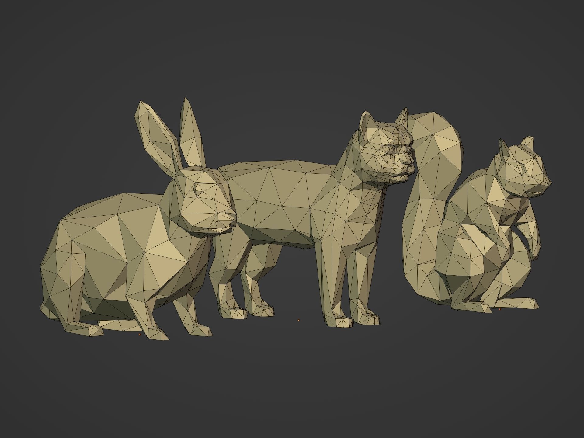Cartoon LowPoly Cat Squirrel Rabbit Low-poly 3D model_14