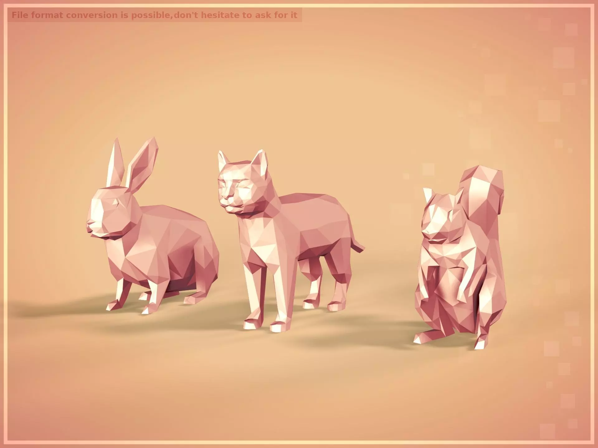 Cartoon LowPoly Cat Squirrel Rabbit Low-poly 3D model_0