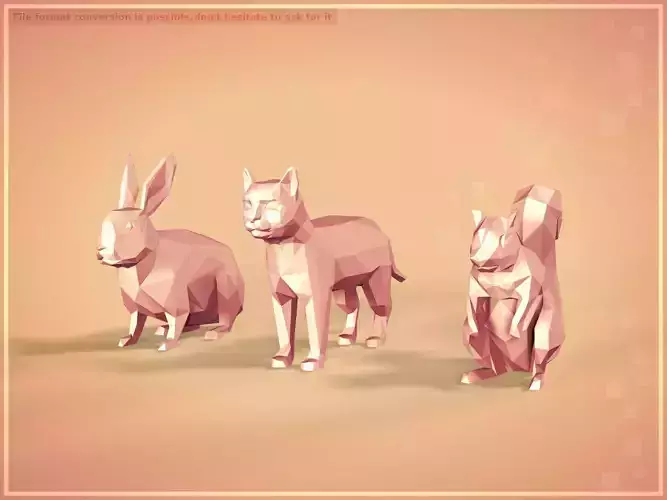 Cartoon LowPoly Cat Squirrel Rabbit