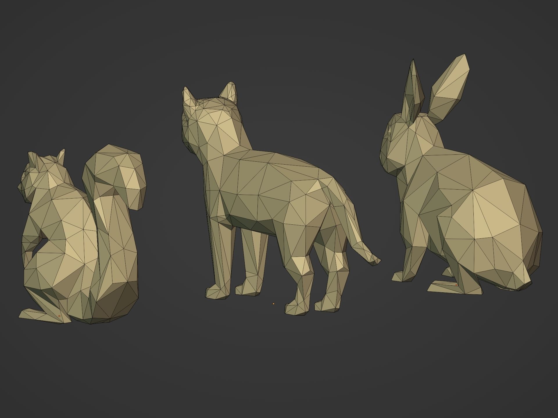 Cartoon LowPoly Cat Squirrel Rabbit Low-poly 3D model_12