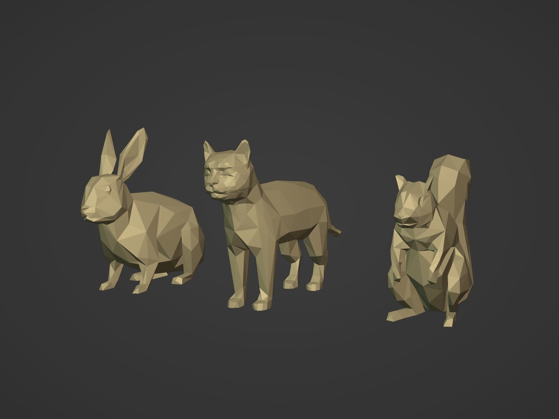 Cartoon LowPoly Cat Squirrel Rabbit Low-poly 3D model_2