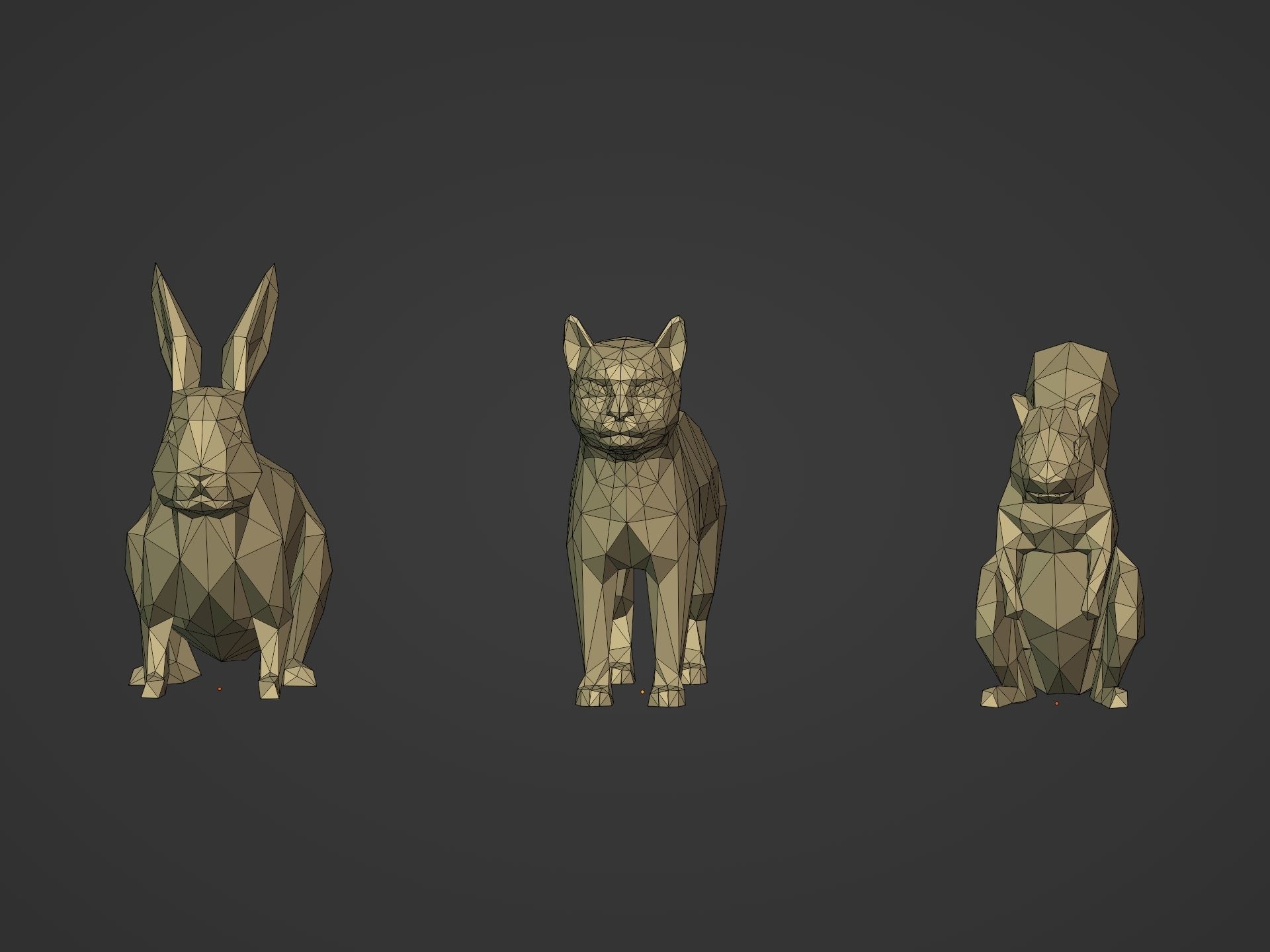 Cartoon LowPoly Cat Squirrel Rabbit Low-poly 3D model_4