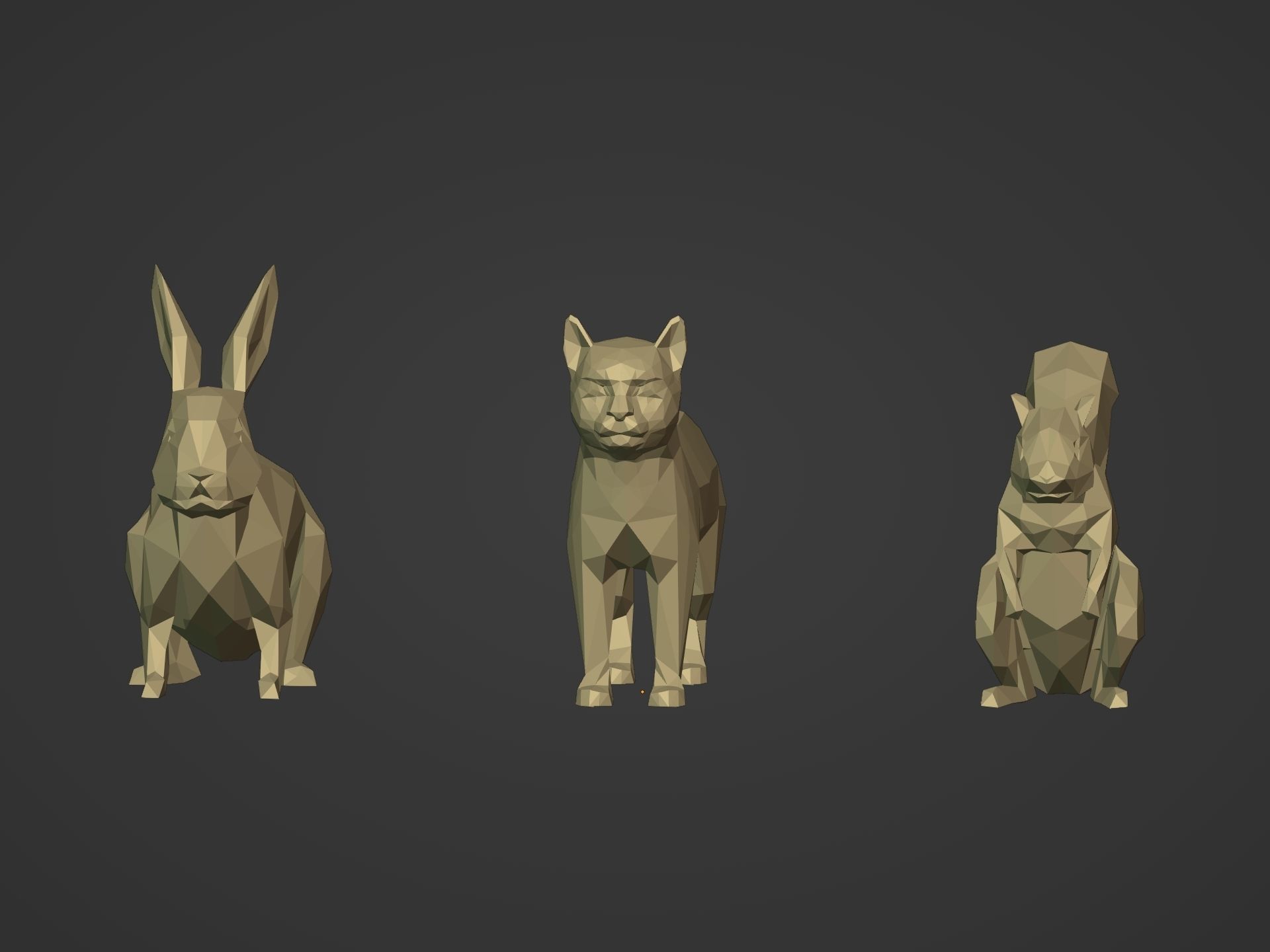 Cartoon LowPoly Cat Squirrel Rabbit Low-poly 3D model_3