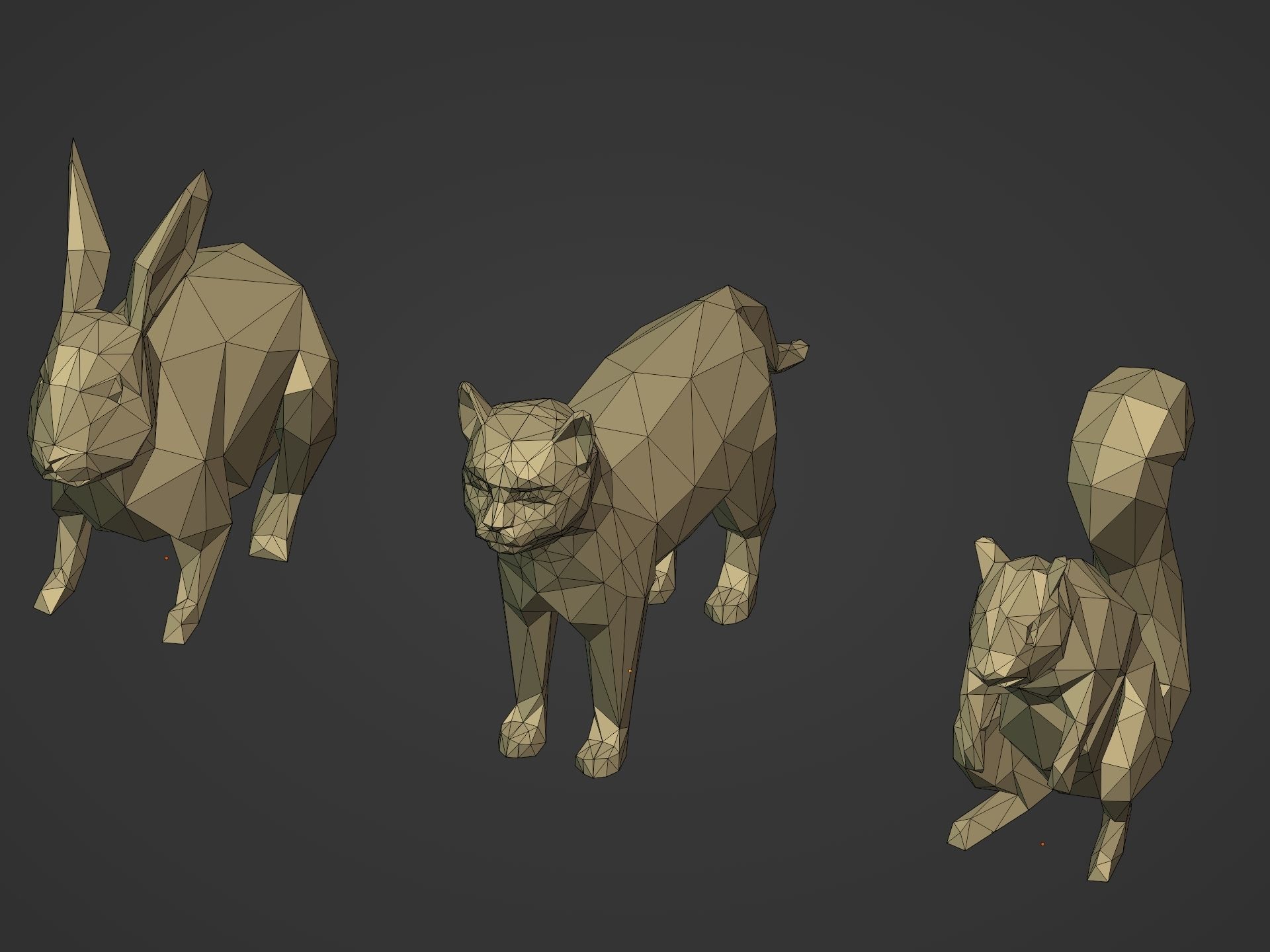 Cartoon LowPoly Cat Squirrel Rabbit Low-poly 3D model_8