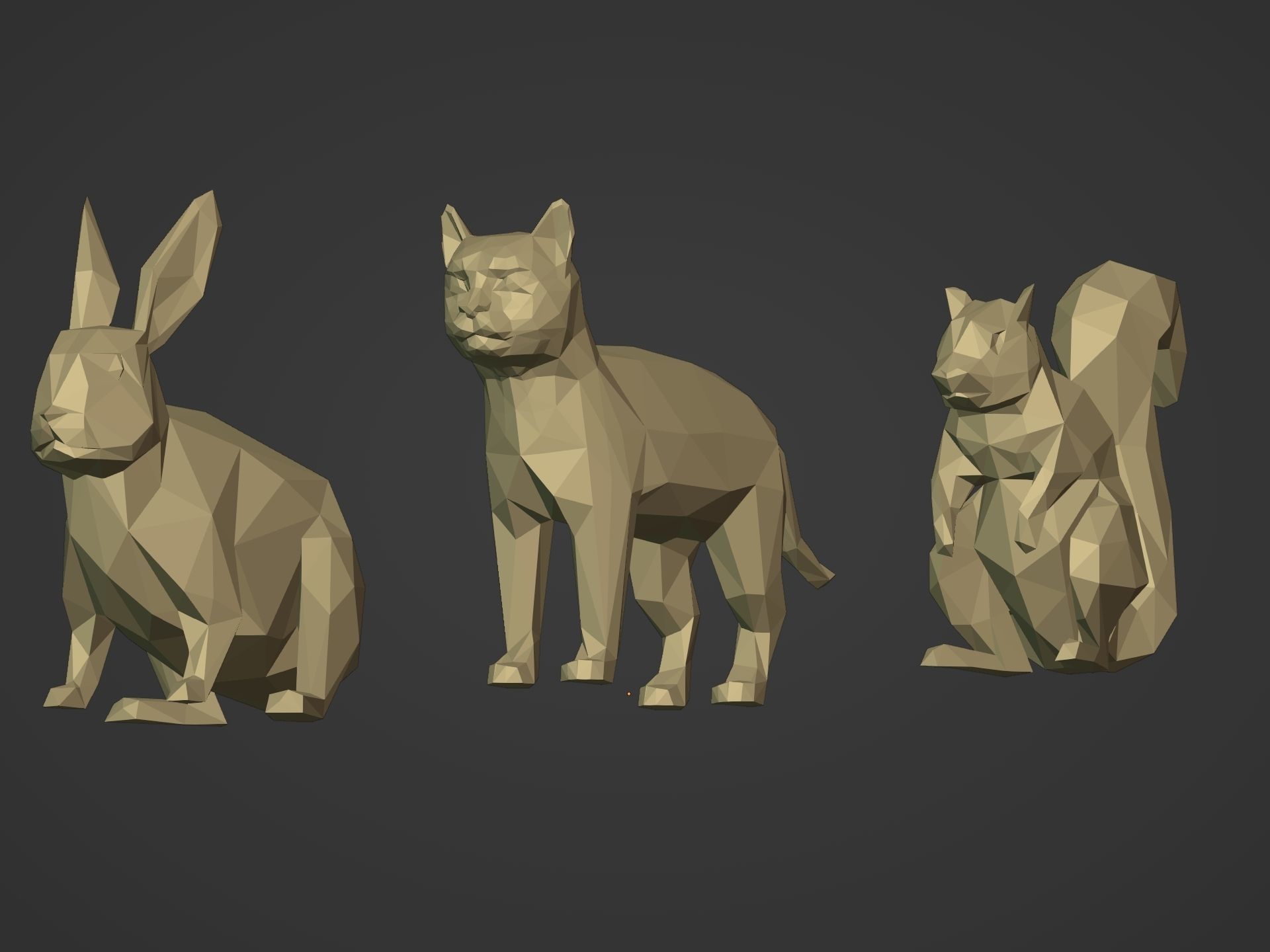 Cartoon LowPoly Cat Squirrel Rabbit Low-poly 3D model_9