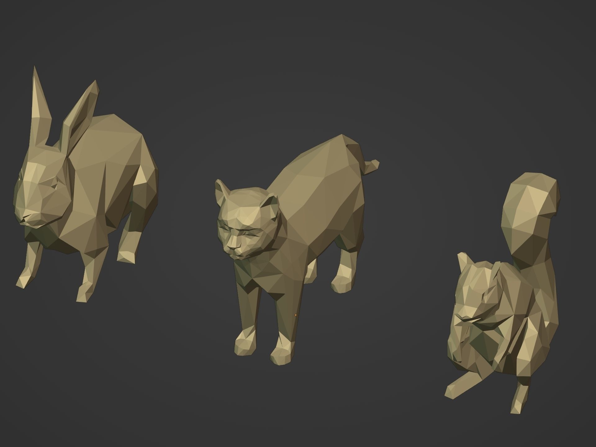 Cartoon LowPoly Cat Squirrel Rabbit Low-poly 3D model_7