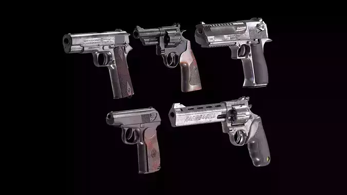 PISTOL WEAPON PACK LOW-POLY PBR Low-poly 3D model