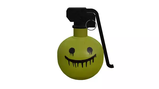 Yellow grenade with smiley face low-poly PBR game ready