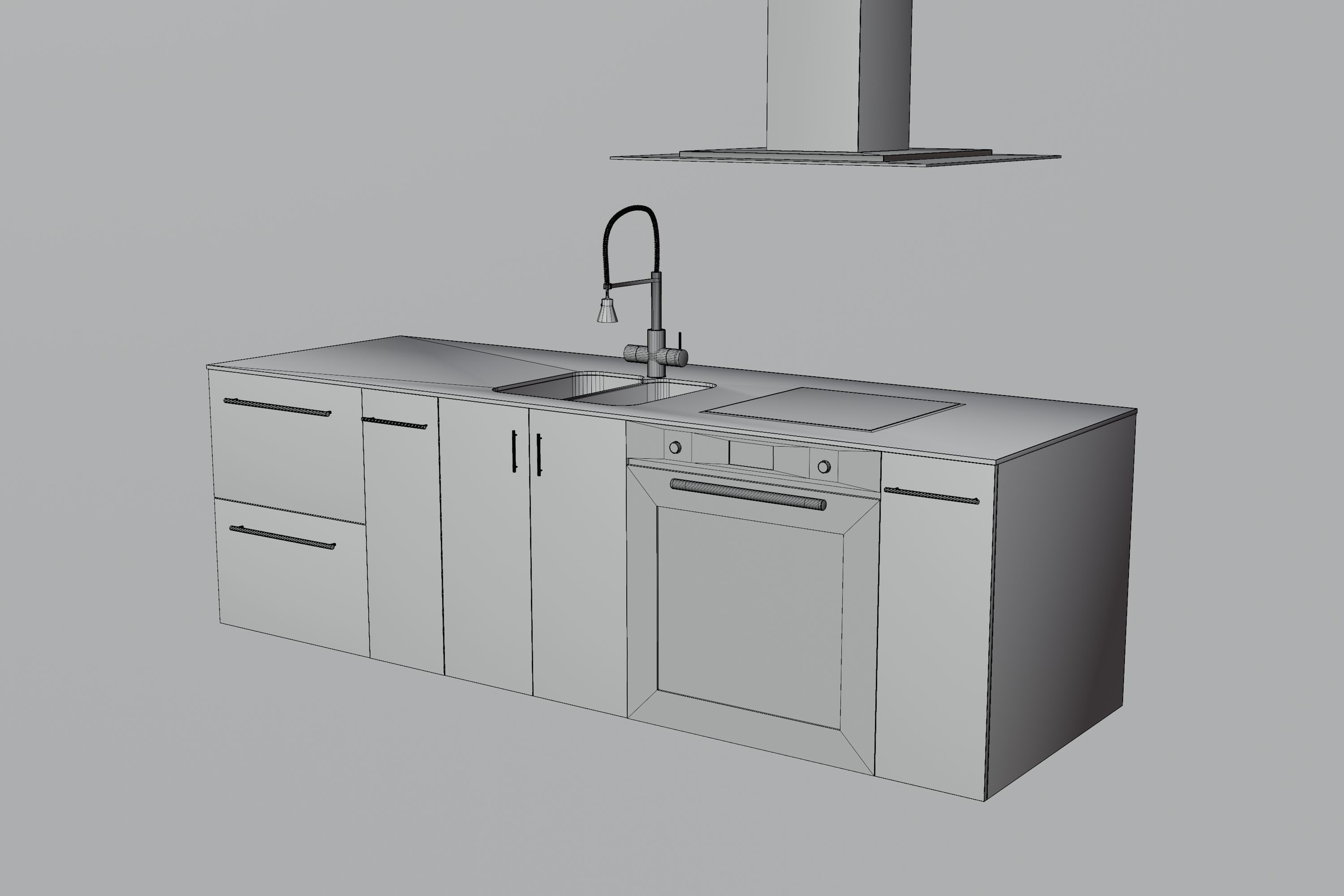 Kitchen counter Low-poly 3D model_15