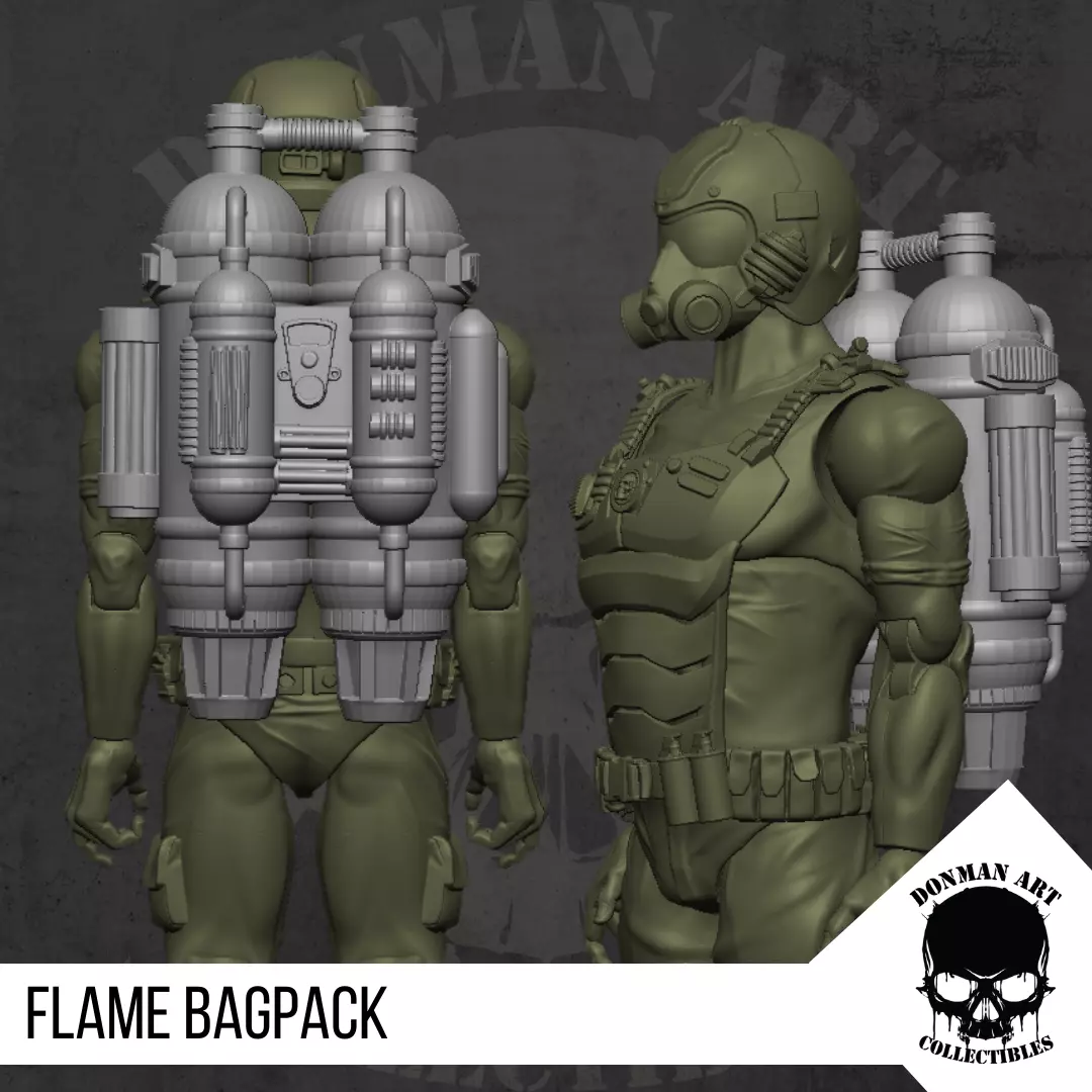 Flame Bagpack for Action Figures 3D print model_0