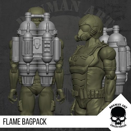 Flame Bagpack for Action Figures 3D print model