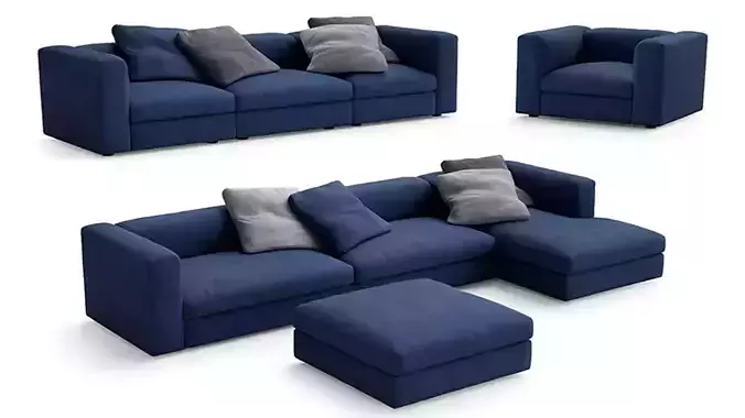 Blue Fabric Sofa- Armchair- 3 Seater- Ottoman and L Shaped 