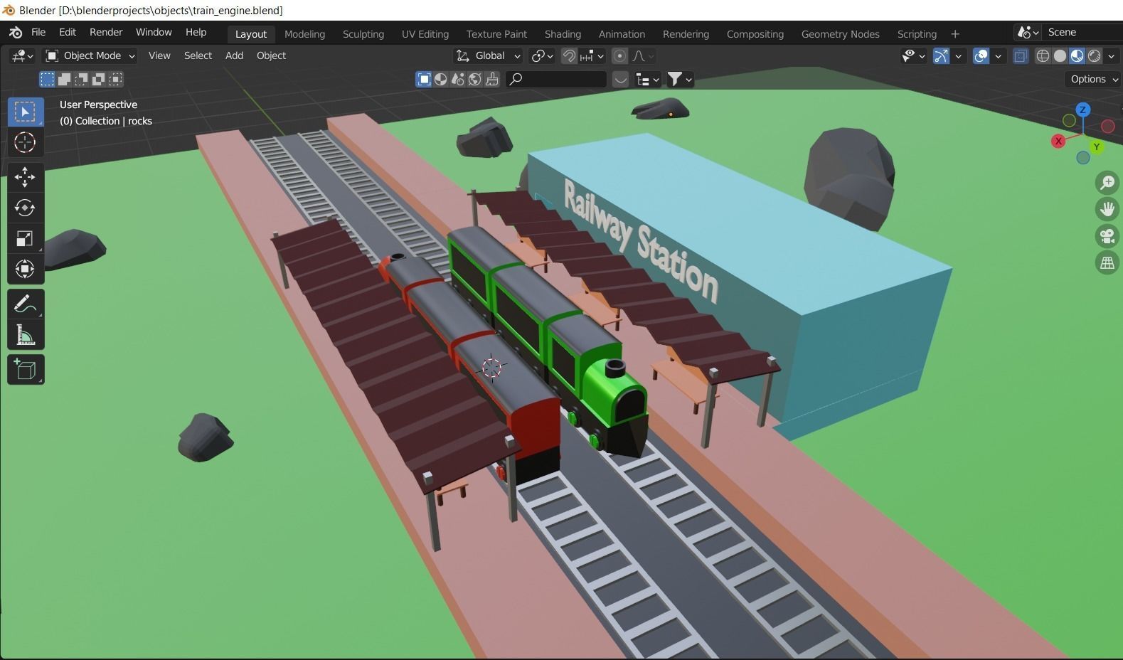 Low poly railway station Low-poly 3D model_2