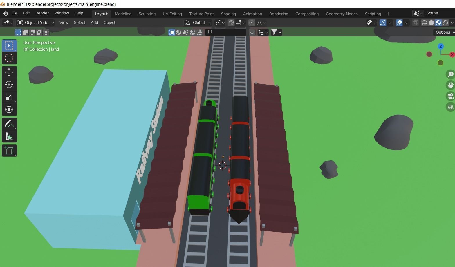 Low poly railway station Low-poly 3D model_8