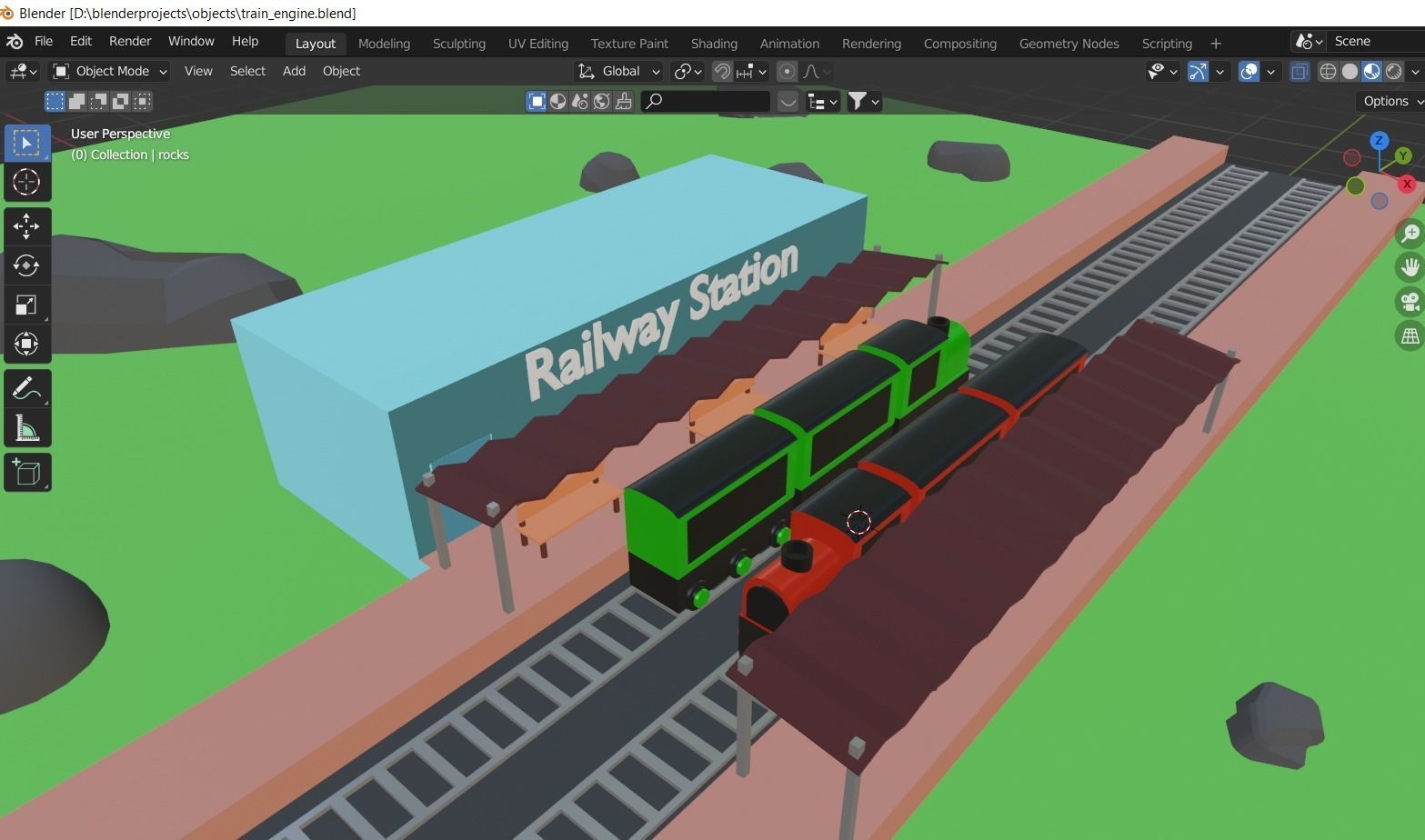 Low poly railway station Low-poly 3D model_10